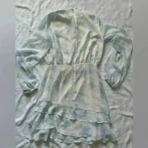 Express Blue Floral Chiffon Dress, High Neck, Size Small - Picture 5 of 5